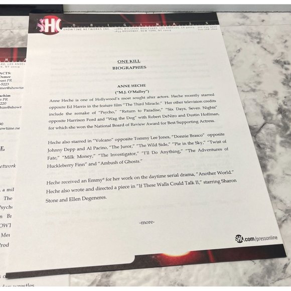 Showtime Movie Press Kit One Kill 2000 Anne Heche Sam Shepard Eric Stoltz - Picture 2 of 7